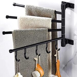 swivel towel rack, 4-arm bathroom wall mounted swivel towel bars holder with hooks rustproof 180° rotation towel organizer for bathroom kitchen