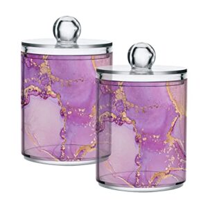 fustylead 2 pack purple marble plastic apothecary jar set for bathroom storage, qtip holder dispensers for cotton ball, swab, round pads, floss