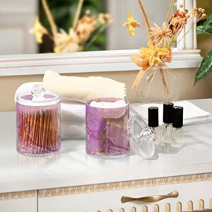 Fustylead 2 Pack Purple Marble Plastic Apothecary Jar Set for Bathroom Storage, Qtip Holder Dispensers for Cotton Ball, Swab, Round Pads, Floss