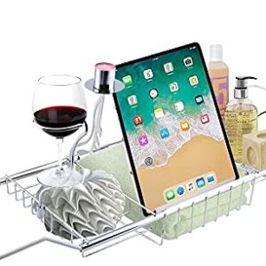 Zoternen Tub Shelf, Stainless Steel Shower Bathtub Caddy Tray Expandable Bath Organizer Soap Red Wine Rack Holder Bath Tub Tray for Home Kitchen Bathroom