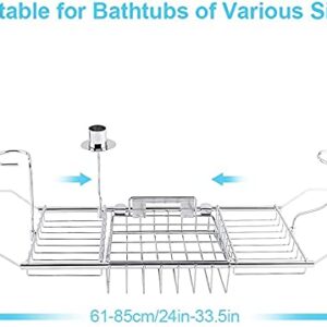 Zoternen Tub Shelf, Stainless Steel Shower Bathtub Caddy Tray Expandable Bath Organizer Soap Red Wine Rack Holder Bath Tub Tray for Home Kitchen Bathroom