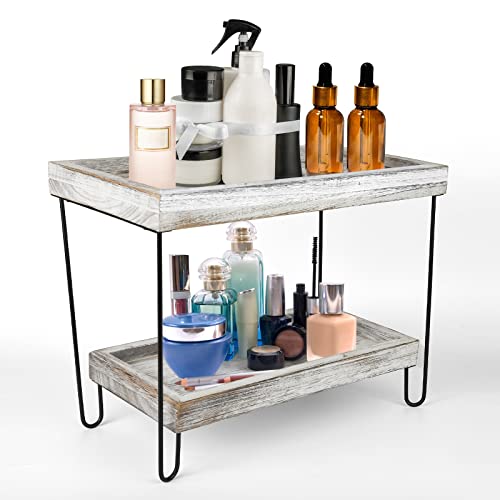 idee-home Vanity Organization Shelf Wood Organizer, Makeup Shelves 2 Tiered Storage Shelf Wooden Standing Kitchen Spice Rack Cosmetic Holder Counter Top Trays Makeup Organization