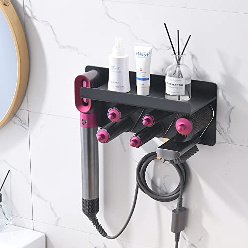 Wall Mount Holder Compatible with Dyson Airwrap Curling Iron Accessories, Metal Accessories Storage Stand Rack with Cord Organizer Hook for Home Bedroom Bathroom Hair Salon (Black)