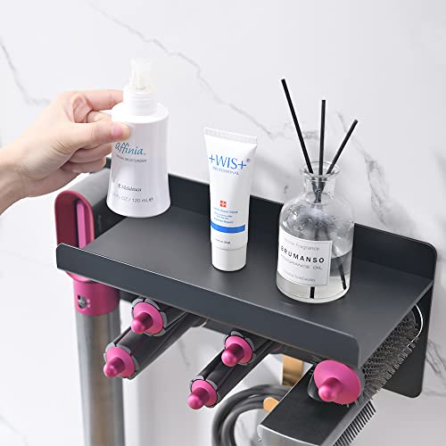 Wall Mount Holder Compatible with Dyson Airwrap Curling Iron Accessories, Metal Accessories Storage Stand Rack with Cord Organizer Hook for Home Bedroom Bathroom Hair Salon (Black)