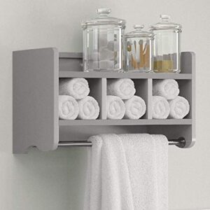 alaterre furniture logan bath storage shelf with two towel rods, 25", gray