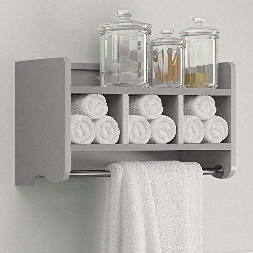 Alaterre Furniture Logan Bath Storage Shelf with Two Towel Rods, 25", Gray