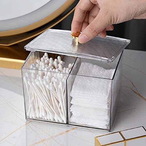 Chris.W 2 Pack Cotton Pad Holder, Acrylic Qtip Dispenser Box with Lid, Clear Cotton Swab Ball Organizer Storage, Bathroom Jar Canister Container 3 Compartment for Makeup Pads Sponges Cosmetics