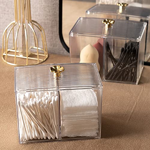 Chris.W 2 Pack Cotton Pad Holder, Acrylic Qtip Dispenser Box with Lid, Clear Cotton Swab Ball Organizer Storage, Bathroom Jar Canister Container 3 Compartment for Makeup Pads Sponges Cosmetics