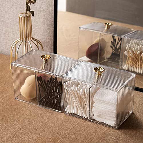 Chris.W 2 Pack Cotton Pad Holder, Acrylic Qtip Dispenser Box with Lid, Clear Cotton Swab Ball Organizer Storage, Bathroom Jar Canister Container 3 Compartment for Makeup Pads Sponges Cosmetics