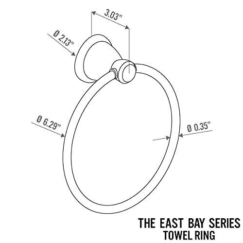 Bennington East Bay Hand Towel Ring Wall Mounted Bathroom Hardware Bath Accessory, Nickel