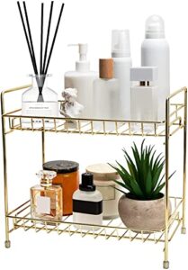 oofaybill bathroom organizer countertop,2-tier standing rack cosmetic holder , detachable kitchen spice rack,vanity storage shelf with dividers for cosmetic , gold