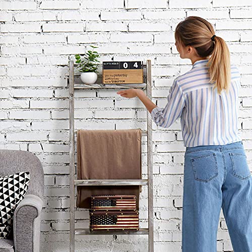 MyGift Wall-Leaning Rustic Gray with White Finish Wood Ladder-Style Blanket Rack & MyGift 3-Tier Mini Whitewashed Wood Wall-Hanging Hand Towel Storage Ladder with Rope