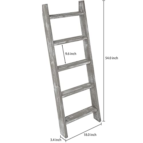 MyGift Wall-Leaning Rustic Gray with White Finish Wood Ladder-Style Blanket Rack & MyGift 3-Tier Mini Whitewashed Wood Wall-Hanging Hand Towel Storage Ladder with Rope