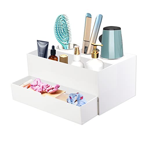 Hair Tool Organizer Acrylic Blow Dryer Holder,Hair Product Organizer, Hair Dryer Holder Bathroom Countertop Drawer Organizer Trays For Hair Styling Tools,Curling Iron,Blow Dryer,Straightener,White