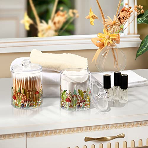 GOODOLD Fall Leaf Mushroom Apothecary Jars with Lids for Bathroom - 10 OZ Qtip Holder Clear Plastic Jar Storage Canister for Cotton Balls, Swabs, Makeup Organizer, 2 Pack