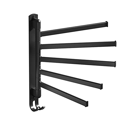 Swivel Towel Rack, Stainless Steel Bathroom Towel Bar 180° Swivel Space Saving Wall Mounted Towel Rack 5 Arm Folding Towel Bar, Matte Black.