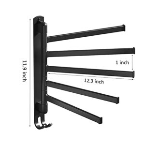 Swivel Towel Rack, Stainless Steel Bathroom Towel Bar 180° Swivel Space Saving Wall Mounted Towel Rack 5 Arm Folding Towel Bar, Matte Black.