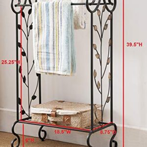 Pilaster Designs Canterbury Transitional Black and Gold Metal Freestanding 3 Tier Bathroom Towel Rack Organizer with Storage Shelf