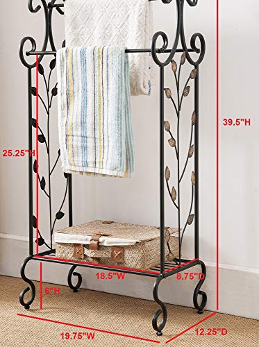 Pilaster Designs Canterbury Transitional Black and Gold Metal Freestanding 3 Tier Bathroom Towel Rack Organizer with Storage Shelf