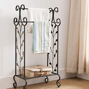 Pilaster Designs Canterbury Transitional Black and Gold Metal Freestanding 3 Tier Bathroom Towel Rack Organizer with Storage Shelf