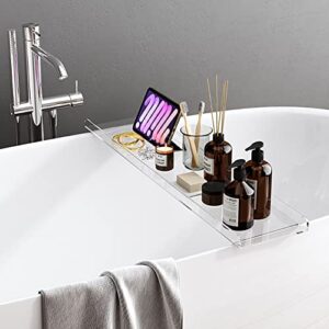 whillar acrylic bathtub tray caddy, clear bath tub tray, bathtub caddy shelf table across rack, luxury bath accessory for bathtub (31.2inch)