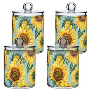 sletend sunflower painting 4 pack plastic qtips holder bathroom container storage holder vanity canister jar for cotton swabs,bath salts,makeup sponges,hair accessories
