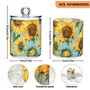 Sletend Sunflower Painting 4 Pack Plastic Qtips Holder Bathroom Container Storage Holder Vanity Canister Jar for Cotton Swabs,Bath Salts,Makeup Sponges,Hair Accessories