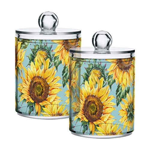 Sletend Sunflower Painting 4 Pack Plastic Qtips Holder Bathroom Container Storage Holder Vanity Canister Jar for Cotton Swabs,Bath Salts,Makeup Sponges,Hair Accessories