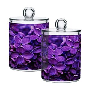 coikll spring lilac purple floral 02 qtip holder with lid 4pcs apothecary jars storage containers, clear plastic canister for cotton swab,floss picks, cosmetics