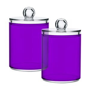 Purple Qtip Holder Organizer Dispenser Cotton Swabs Cans Plastic Jars with Lid Set 2 Pack Bathroom Storage Canister for Cotton Ball Floss Cotton Pads