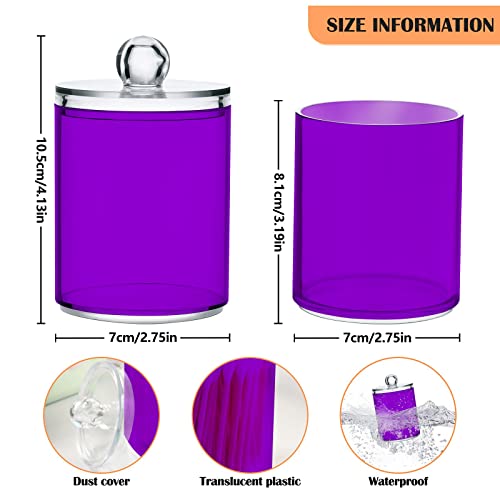 Purple Qtip Holder Organizer Dispenser Cotton Swabs Cans Plastic Jars with Lid Set 2 Pack Bathroom Storage Canister for Cotton Ball Floss Cotton Pads