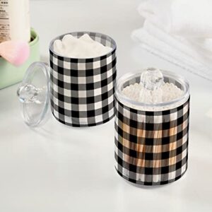 Gredecor Qtip Holder Dispenser 2 Pack Black White Classic Buffalo Plaid Bathroom Decorative Storage Canister Holder Counter Vanity Organizer for Cotton Ball Swabs Pads Floss