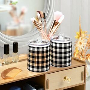 Gredecor Qtip Holder Dispenser 2 Pack Black White Classic Buffalo Plaid Bathroom Decorative Storage Canister Holder Counter Vanity Organizer for Cotton Ball Swabs Pads Floss