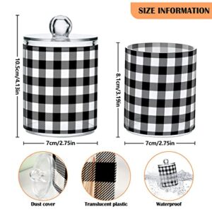 Gredecor Qtip Holder Dispenser 2 Pack Black White Classic Buffalo Plaid Bathroom Decorative Storage Canister Holder Counter Vanity Organizer for Cotton Ball Swabs Pads Floss