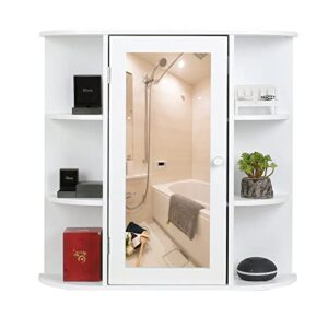 SOMY Medicine Cabinet with Mirror Door, Wood Wall Cabinet with 6 Tier Open