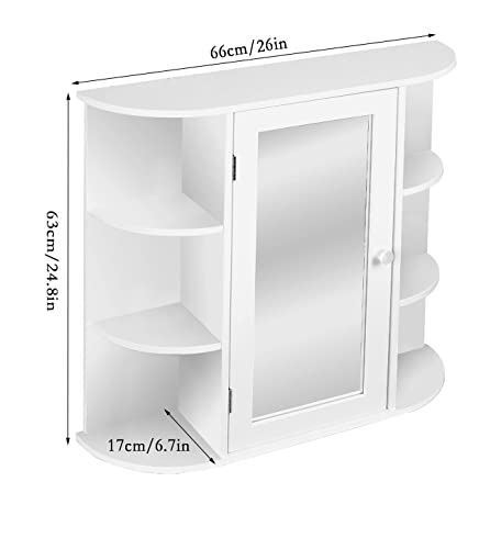 SOMY Medicine Cabinet with Mirror Door, Wood Wall Cabinet with 6 Tier Open