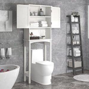 lukyra over-the-toilet bathroom cabinet with shelf and two doors space-saving storage, easy to assemble, white