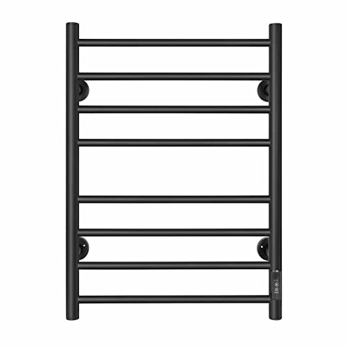 JXXM Heated Towel Warmer Wall Mounted Electric Hot Holder Rack 304 Brush Polish Finish Stainless Steel Frame(8 Bar Matte Black)