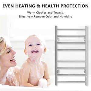 JXXM Heated Towel Warmer Wall Mounted Electric Hot Holder Rack 304 Brush Polish Finish Stainless Steel Frame(8 Bar Matte Black)