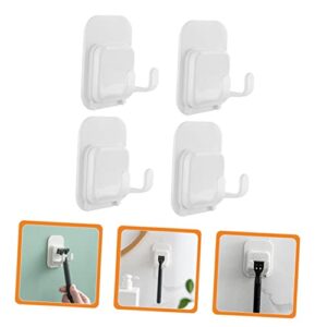 Angoily 4pcs Paste Hook Wall Clothes Rack Razor Hanging Holder Shower Shaver Hooks Adhesive No Punching Abs White