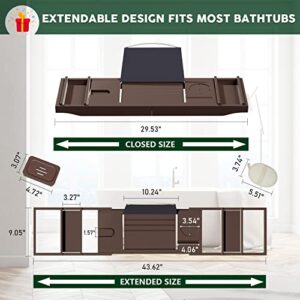 Bathtub Caddy Tray - Luxury Bath Tray for Tub - Adjustable Bamboo Bath Table - Bath Board over Tub, Spa Accessories Organizer with Free Soap Dish & Bath Glove - Gift Choice Fits All Occasions (Walnut)