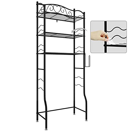 YADOOLIFE Over-The-Toilet Storage Toilet Rack, Behind The Toilet Racks, 3-Tier Bathroom Shelves, Stand Over Toilet Rack, Free Standing Restroom Space Saver, Metal, Black