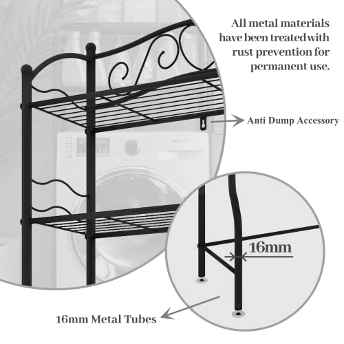 YADOOLIFE Over-The-Toilet Storage Toilet Rack, Behind The Toilet Racks, 3-Tier Bathroom Shelves, Stand Over Toilet Rack, Free Standing Restroom Space Saver, Metal, Black