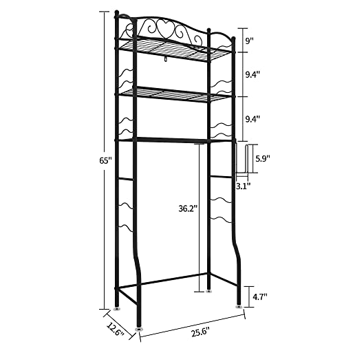 YADOOLIFE Over-The-Toilet Storage Toilet Rack, Behind The Toilet Racks, 3-Tier Bathroom Shelves, Stand Over Toilet Rack, Free Standing Restroom Space Saver, Metal, Black