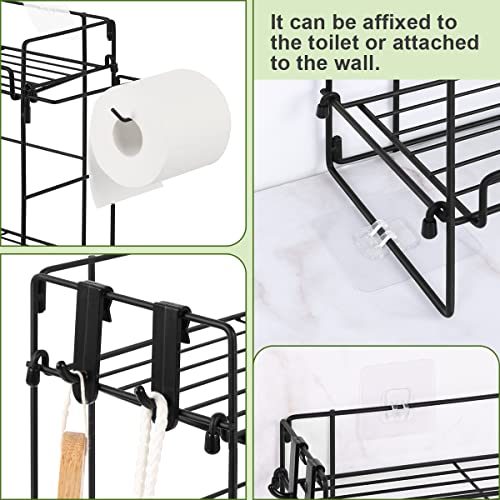 SHINOSKE Over The Toilet Storage, 2 Tier Bathroom Organizer Shelves Over Toilet and Wall Mounted Design, No Drilling Needed to Save Space, with Hook and Paper Holder（Black）