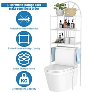 Tangkula Bathroom Space Saver, 3-Tier Over The Toilet Storage Rack, Bathroom Organizer with Metal Frame Shelf for Home Bathroom Laundry, 23.5 x 10.5 x 68 Inches, White