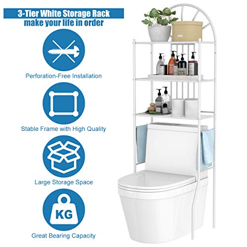 Tangkula Bathroom Space Saver, 3-Tier Over The Toilet Storage Rack, Bathroom Organizer with Metal Frame Shelf for Home Bathroom Laundry, 23.5 x 10.5 x 68 Inches, White