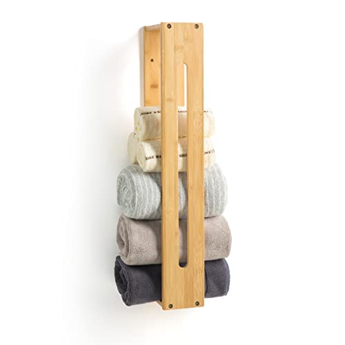 DRDINGRUI Bathroom Wall Towel Rack, Bamboo Bath Towel Holder for Towel Storage, Wall Mounted Rack