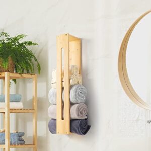 DRDINGRUI Bathroom Wall Towel Rack, Bamboo Bath Towel Holder for Towel Storage, Wall Mounted Rack