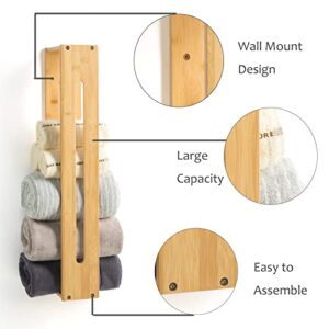 DRDINGRUI Bathroom Wall Towel Rack, Bamboo Bath Towel Holder for Towel Storage, Wall Mounted Rack